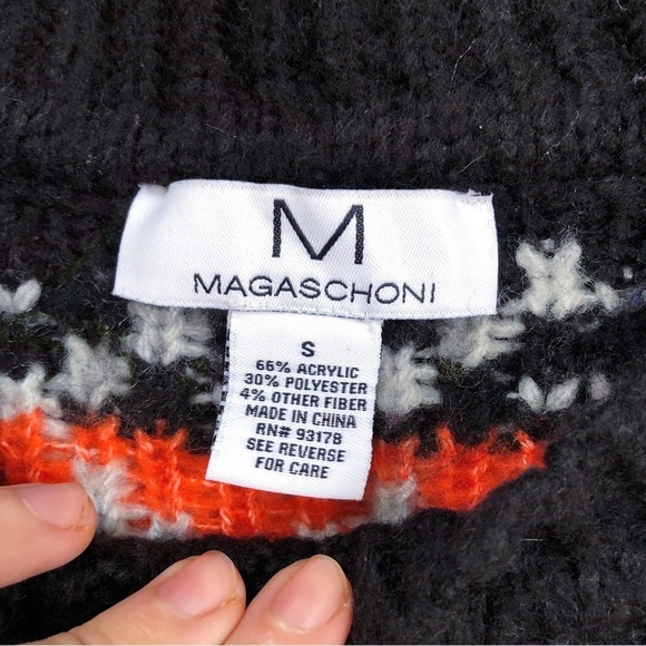 Magaschoni • chunky sweater fair isle Scandi cable knit orange grey black ski - Picture 5 of 10